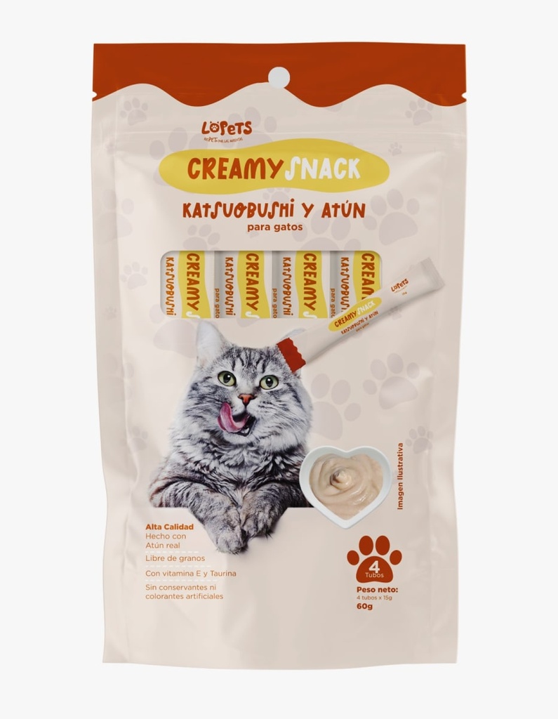 [PH-COM0005] LOPETS CREAMY SNACK KATSUOBUSHI Y ATUN PARA GATOS X 60G X (4UND)