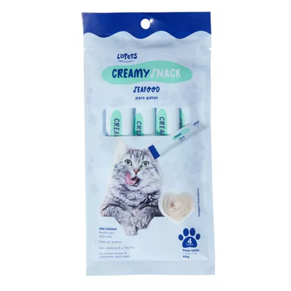 LOPETS CREAMY SNACK SEAFOOD PARA GATOS X 60G X (4UND)