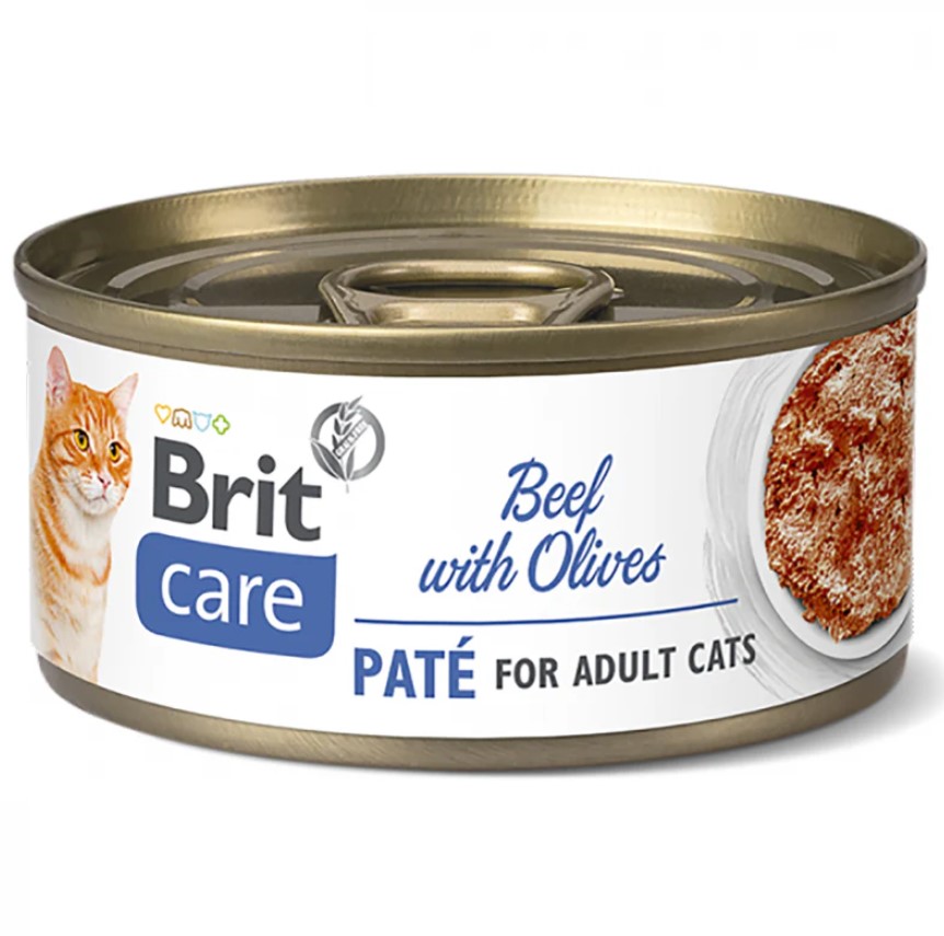 BRIT CARE CAT BEEF PATE WITH OLIVES CAN