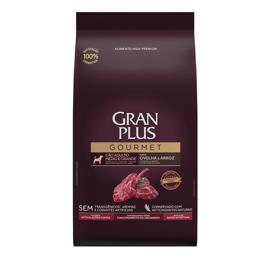 GRAN PLUS GOURMET PERRO MEDIANO Y GRANDE SABOR OVEJA Y ARROZ X 3KG